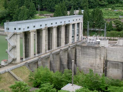 右岸下流側から堤体を望む