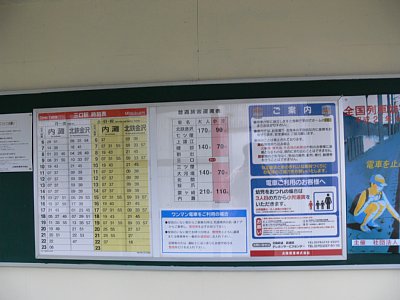 待合室の時刻表と運賃表