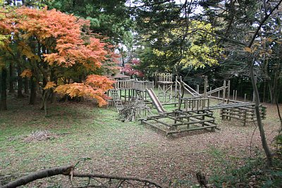 土塁の上から鐘ヶ丸を見渡す