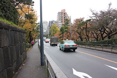 代官町通りが西の丸と北の丸を横切っています