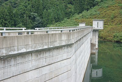 堤体が折れ曲がっています