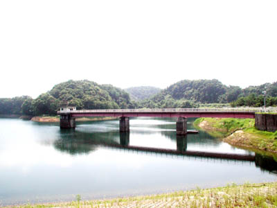天端から取水塔を見る