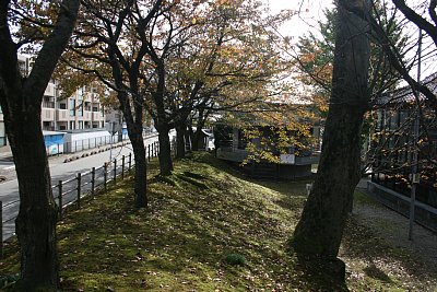 郭を囲む土塁が遺構として残っています