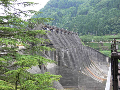 右岸から堤体を見る