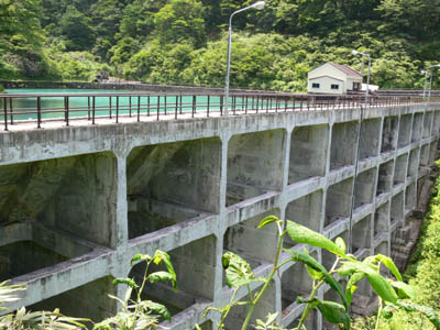 ダム湖とバットレス堤体