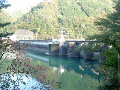 上流から堤体を見る