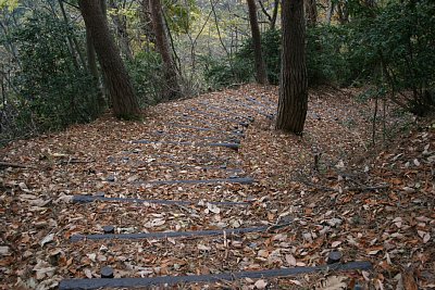 二の丸からの搦手道は急な上に曲がりくねっています