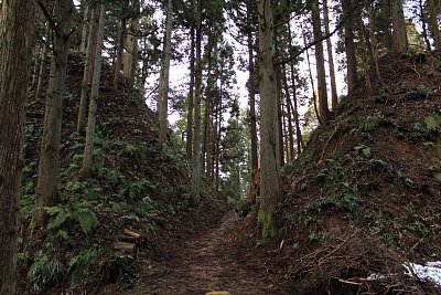 鐘楼堂と安室屋敷の間の堀切には木橋がかかっていた