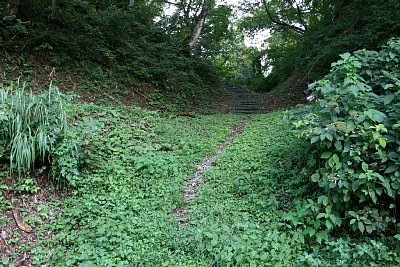 三の丸と四の丸の間の堀切が階段となっています