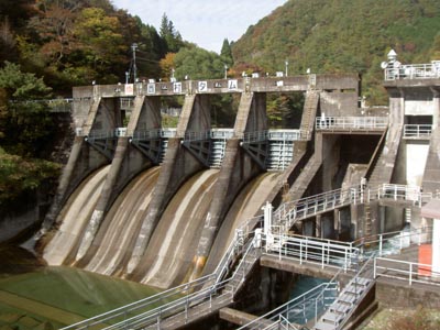 左岸下流から堤体を見る