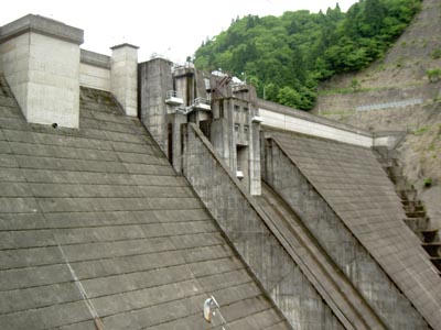 右岸から堤体を見る