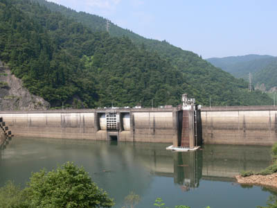 上流側から堤体を見る