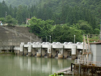 右岸上流側から堤体を見る