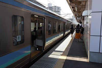 ホームに普通電車が停車しています