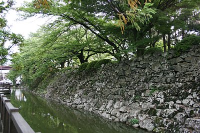 高島城東側の水濠と石垣