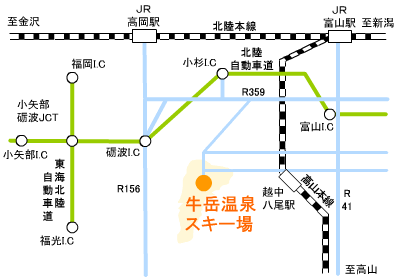 牛岳温泉スキー場アクセスマップ