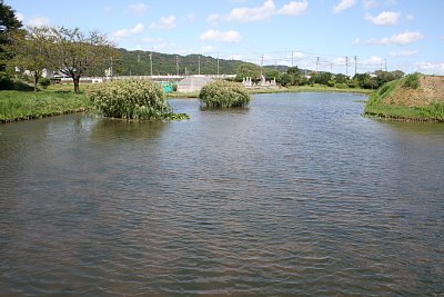 本丸と右郭の間の内堀はかなりの幅です