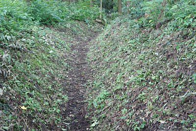 土塁に挟まれた登城道